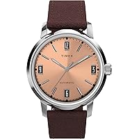 Timex Men's Marlin Automatic 40mm Watch - Brown Strap Pink Dial Stainless Steel Case