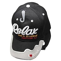 Relax God is in Control Christian Black Embroidered Cap Hat 815