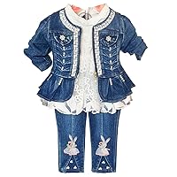 Peacolate 6M-3Years Spring Autumn Little Baby Girls Long Sleeve Dress Denim Jacket and Jeans
