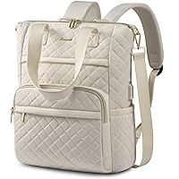 LOVEVOOK Laptop Backpack for Women 15.6 inch,Diamond Quilted Convertible Backpack Tote Laptop Computer Work Bag,Cute Womens Travel Backpack Purse College Teacher Carry on Back pack with USB Port,Beige
