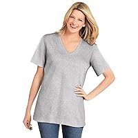 Woman Within Women's Plus Size Petite Perfect Short-Sleeve V-Neck Tee