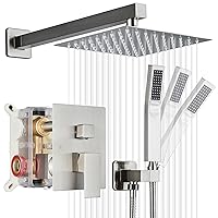 Votamuta Shower Faucet Set,Brushed Nickel Shower System Shower Faucet with 10 Inch Rain Shower Head and Handheld,Shower Faucets Sets Complete Shower Combo Set Rough-in Valve and Trim Kit Included