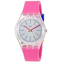 Swatch Originals Fluo Pinky Grey Dial Silicone Strap Unisex Watch GE256