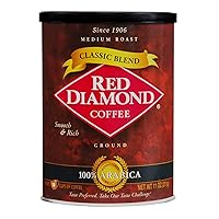 Red Diamond Ground Coffee, Classic Blend, Medium Roast, Premium Arabica Beans, Smooth & Rich Flavor, 11 Ounce Resealable Can