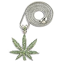 Weed Pot Leaf Pendant Necklace with Crystal Rhinestones