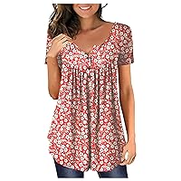Womens Fashion Tops, Women's Short Sleeve Shirts Ruffle Tops Loose Tops Casual Oversized Tops Pleated Tops Button