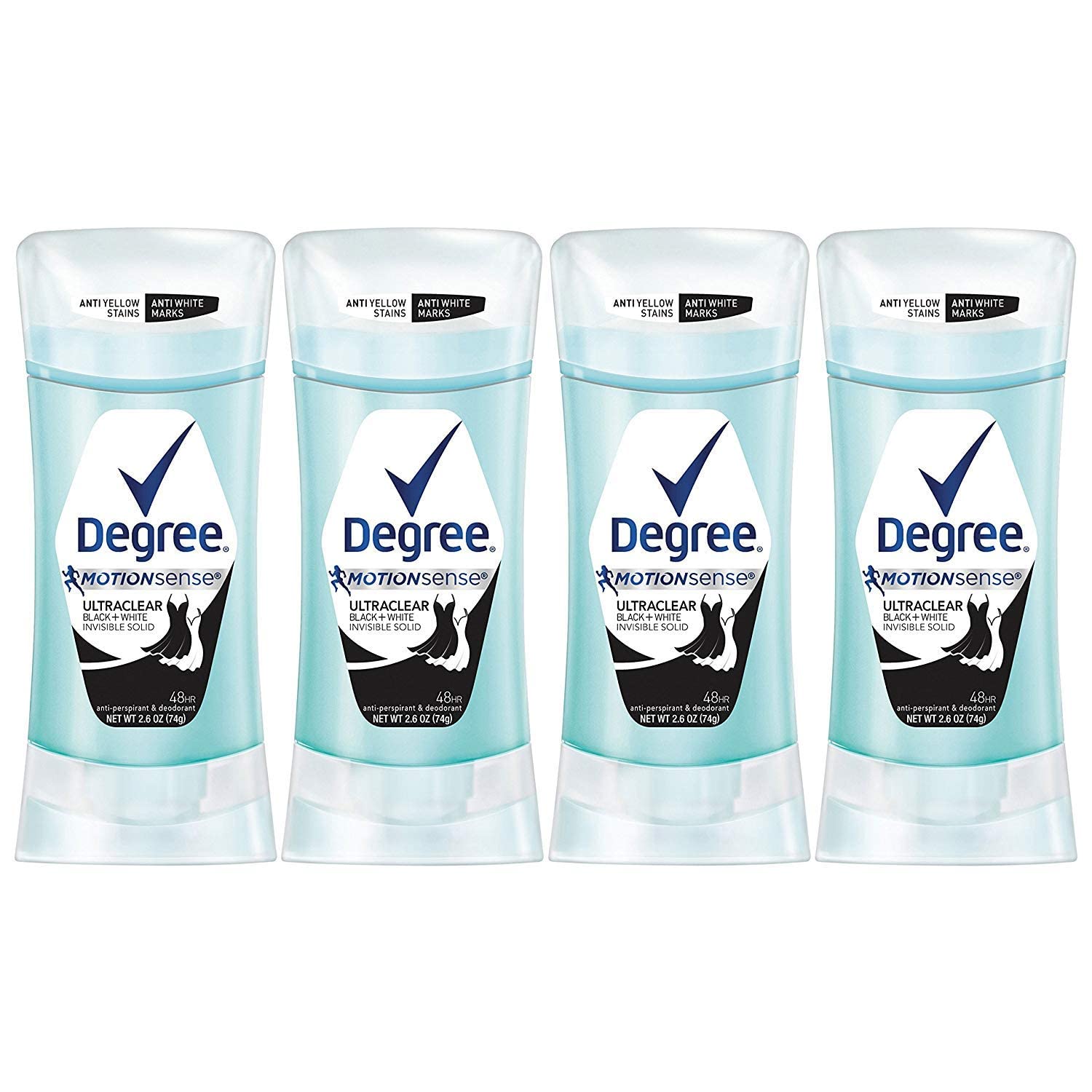 Degree UltraClear Antiperspirant for Women Protects from Deodorant Stains Black+White Deodorant for Women 2.6 Ounce (Pack of 4)
