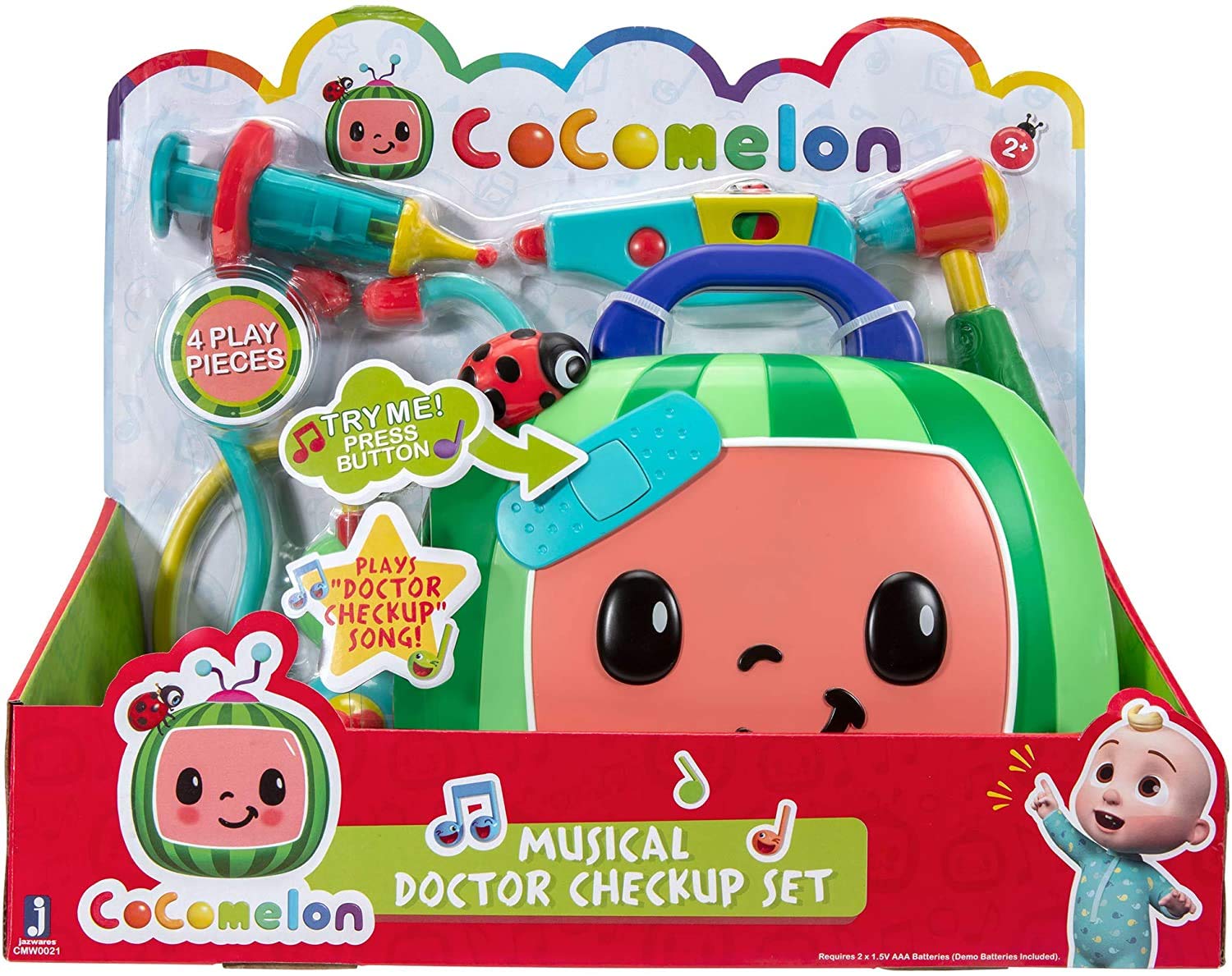 CoComelon Official Musical Checkup Case, Plays Clips from ‘Doctor Checkup’ Song – Includes 4 Themed Medical Doctor Accessories (Thermometer, Syringe, Stethoscope, and More) for Fun Role Play