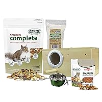 Starter Package for Squirrels - Includes Healthy Food, Nest Box, Nesting Material, Natural Treat, Water Bottle & Food Dish