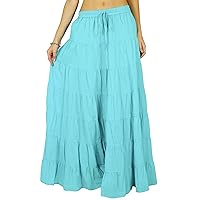 Solid Long Maxi Cotton Beach Wear Skirt For Women Elastic Waist Skirt Summer Wear