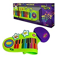 Jr Piano and Drum Duo - Portable Flexible Piano & Drum Pad Toy for Ages 3+ Kids. Educational Silicone Musical Instrument Playset with 32 Standard Keys & Built-in Speaker. Battery Powered