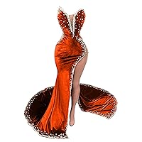 Velvet Prom Dress Beaded Rhinestone Pageant Celebrity Gala Split Evening Party Dress