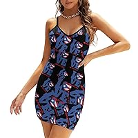 Love Puerto Rican Women's Sling Dress Sexy V-Neck Dress Sleeveless Spaghetti Strap Mini Dress Bodycon Dresses
