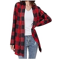 Shackets For Women 2023 Fashion Plaid Jacket Casual Long Sleeve Open Front Cardigan Shirts Cute Fall Clothes