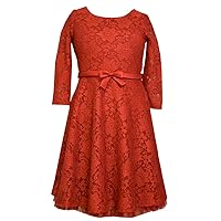 Bonnie Jean Tween Girls Satin Bow Fit & Flare Lace Holiday Dress, Red
