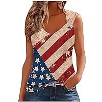 American Flag O Ring Cami Tank Tops for Women 4th of July Shirts Sleeveless Stars Stripes US Flag Patriotic Tee Tops