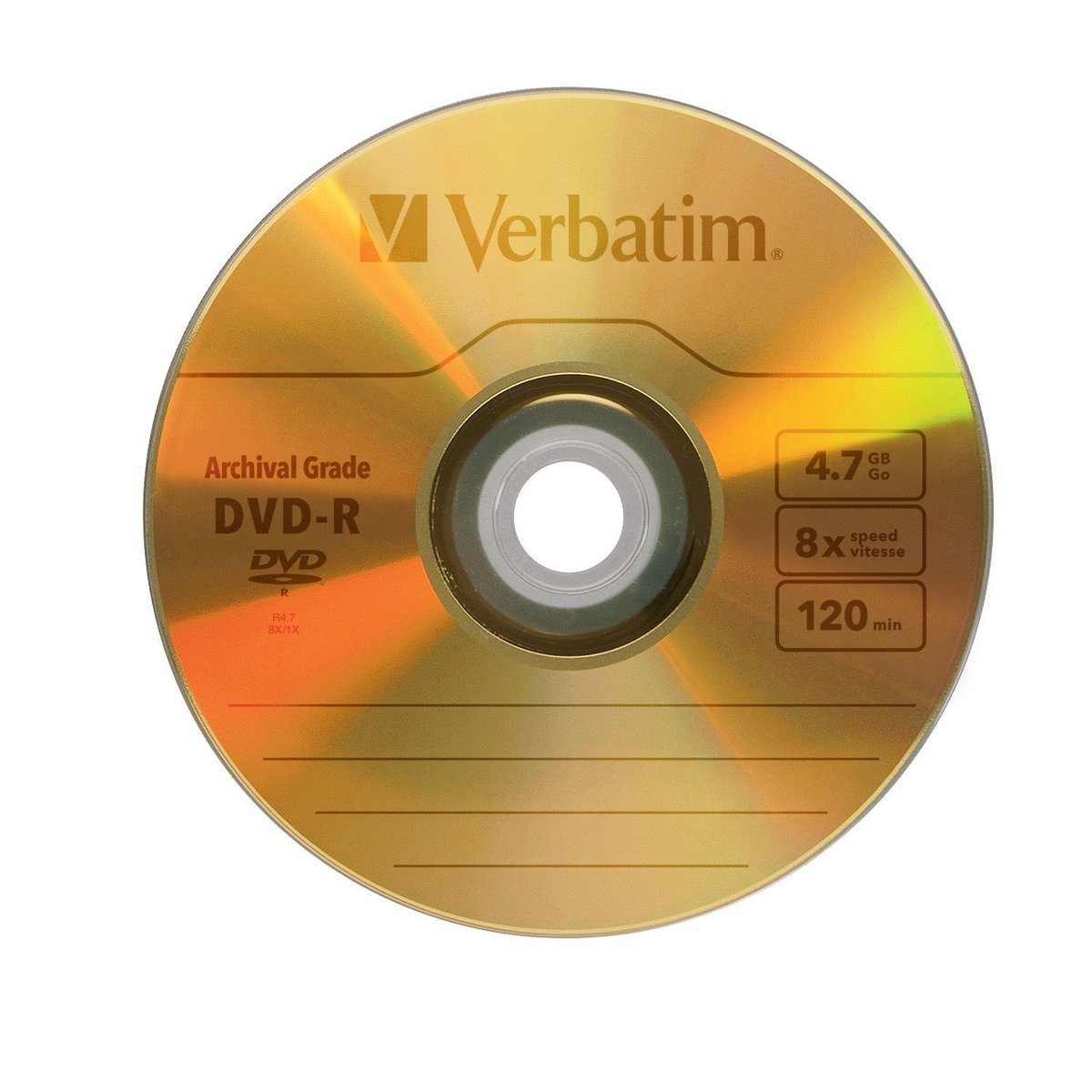 Verbatim DVD-R 4.7GB 8X UltraLife Gold Archival Grade - Branded Surface & Hard Coat - 5pk Jewel Case - 96320