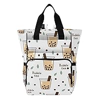 Milk Tea Cups Tea Diaper Bag Backpack for Mom Dad Large Capacity Baby Changing Totes with Three Pockets Multifunction Nappy Changing Bag for Shopping