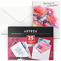 Arteza Blank Watercolor Cards with Envelopes, Set of 25, 5 x 6.9 Inches, 140 lb Heavyweight Paper, 100% Cotton Watercolor Postcards, Art Supplies for Thank You Notes, Invitations, and Greeting Cards