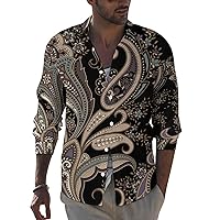 Beautiful Traditional Paisley Mens Long Sleeve Shirts Casual Button Down Lapel T-Shirt Summer Beach Tee Tops