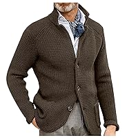 Mens Cardigan Sweaters with Buttons Cable Knit Lapel Open Front Cardigan Solid Ribbed Vintage Work Cardigan Sweaters