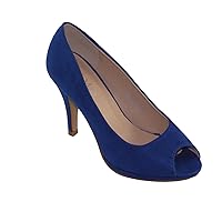 Bella Marie Women's Bianca-2 Faux Suede Peep-Toe High Heel Dress Pumps (6, Royal Blue)