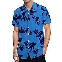 Funny Blue Bigfoot Men's Shirts Short Sleeve Hawaiian Shirt Beach Casual Work Shirt Tops