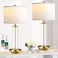 Table Lamps for Living Room,Touch Control Gold Lamps for Bedrooms Set of 2,Modern Bedside Table Lamp with Dual USB Ports,Tall Nightstand lamp with Whites Lampshades (2 Bulbs Included)