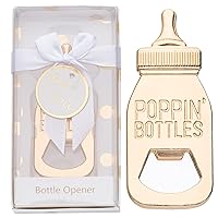 24Packs Golden Baby Bottle Openers for Baby Shower Favors Gifts, Decorations Souvenirs, Poppin Bottles Openers with Exquisite Gifts Box used for Guests Gender Reveal Party Favors (white, 24)