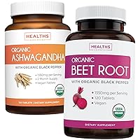 Bundle of Beet Root Powder & Ashwagandha - Organic Body & Mind Bundle - Organic Beet Root Powder with Black Pepper (120 Tablets) & Organic Ashwagandha Root Powder for Immune Support (120 Capsules)