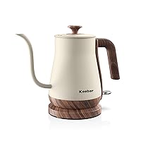 Gooseneck Electric Kettle Beige, 1000W Electric Tea Kettle Stainless Steel, Pour Over kettle for Coffee, Wood-like Grain Finish Handle, Hot Water Kettle, Auto Shut Off, 0.8L, Beige