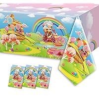 3 Pack Candyland Birthday Tablecloths Ice Cream Rainbow Cloud Table Covers Sweet Candy Party Table Decorations for Girls Boys Rectangle Plastic Baby Shower Table Supplies,51 x 86In