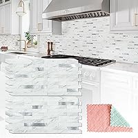 20 Sheets Peel and Stick Backsplash for Kitchen, White Marble with Metal Silver Look Stick on Tile Upgrade Your Kitchen Backsplash, RV, Fireplace