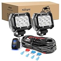 Nilight LED Light Bar 2PCS 18W Flood Off Road Lights 12V 5Pin Rocker Switch Wiring Harness Kit, 2 Years Warranty, Clear,White