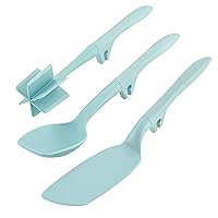 Rachael Ray Tools and Gadgets Lazy Crush & Chop, Flexi Turner, and Scraping Spoon Set / Cooking Utensils - 3 Piece, Light Blue