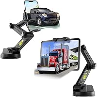 Gray Pickup Truck Phone Mount + Big Rig Truck Tablet Mount, Heavy Duty Cell Phone Holder, Tablet & iPad Mount for Dashboard Windshield, Stable Suction Cup (1 Phone Mount + 1 Tablet Mount)