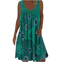 Summer Women Lace Patchwork Crewneck Sleeveless T-Shirt Dresses Plus Size Caual Vintage Ethnic Swing Tank Dress