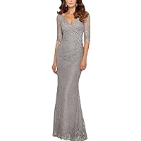 Sexy Black Lace V-Neck Mother of The Bride Dress with Half Sleeves Evening Gown
