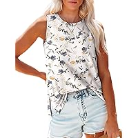 Summer Tank Tops for Womens Cute Flower High Neck Tops Loose Fit Sleeveless Shirts XL