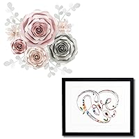 Rainbows & Lilies 10pcs Large Paper Flowers Decorations & Heart Shaped Love Framed Wall Art - 2pc Bundle for Home or Office, Party Decor, Showers & Special Occasion - Handmade Gift Ideas