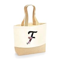 Colorfamily Beach Bag Women Large Beach Bag with Floral Initial - Choose Your Initial - 100% Cotton