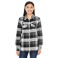 Burnside Ladies' Plaid Boyfriend Flannel Shirt XL BLACK