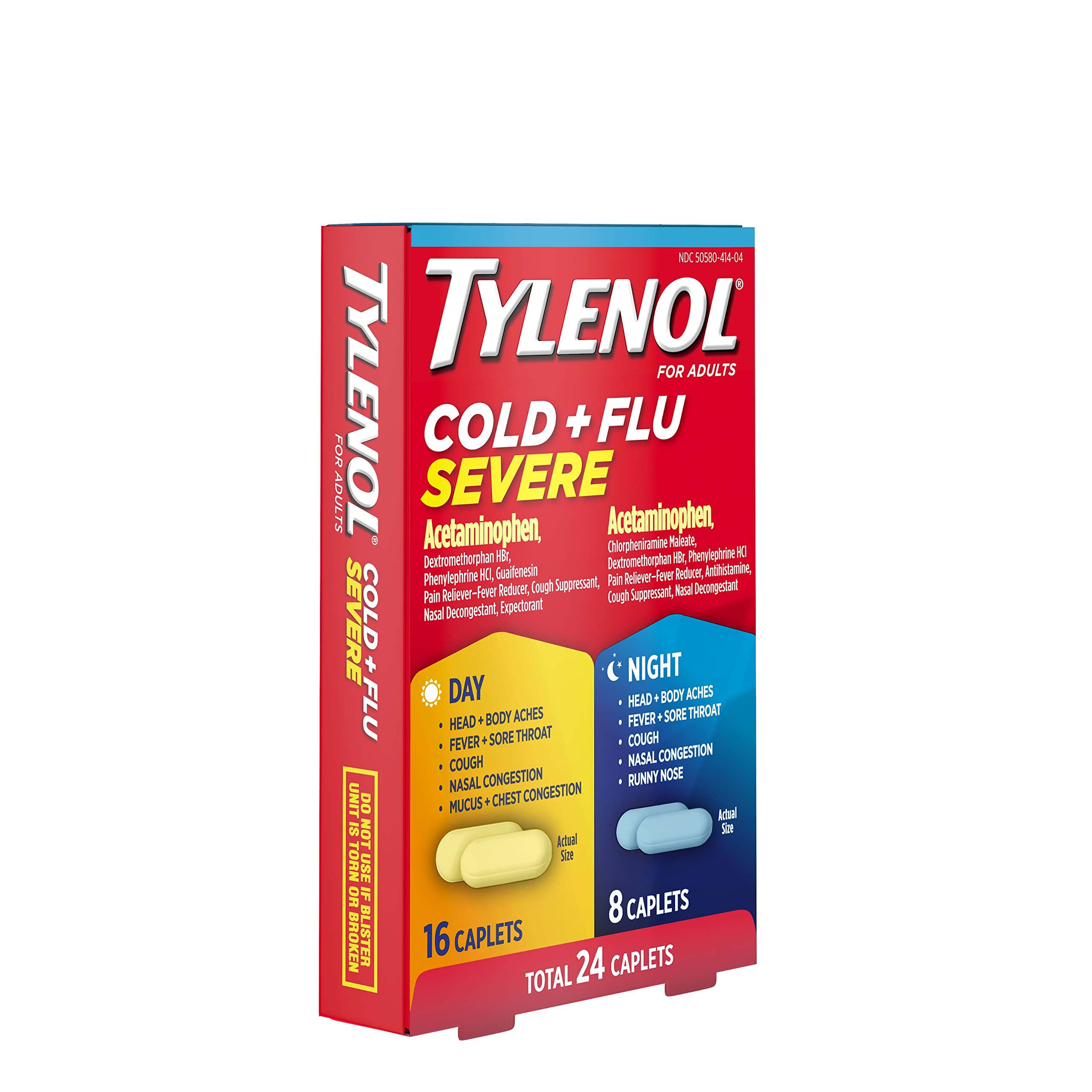Tylenol Cold + Flu Severe Day & Night Caplets for Fever, Pain, Cough & Congestion Relief, 24 Count