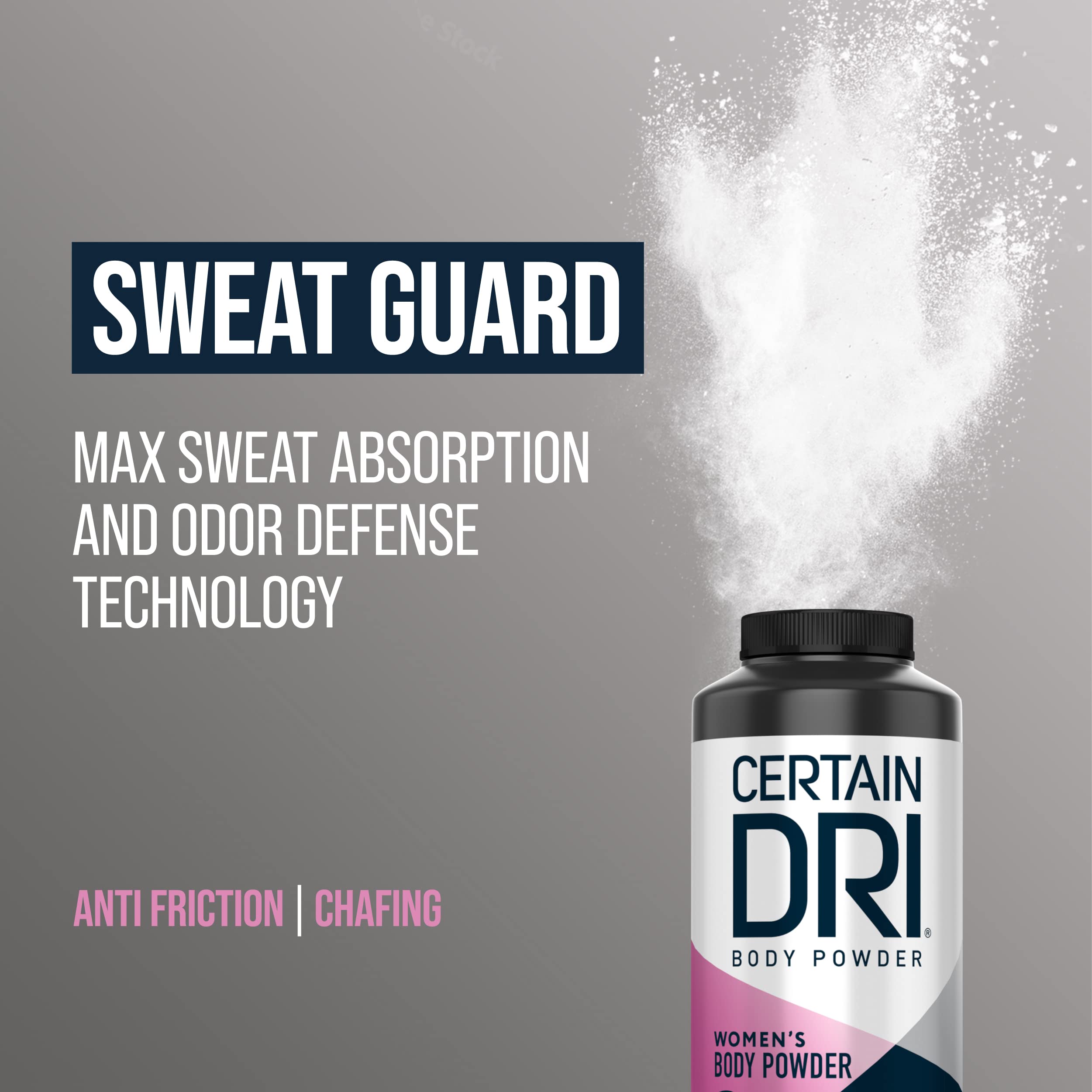 Certain Dri Body Powder for Women, Maximum Sweat Absorption & Moisture Control, 8 Ounces, 1 Pack
