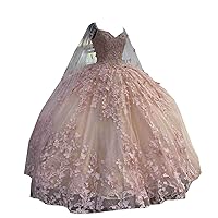 2024 Two Piece Cinderella Ball Gown Quinceanera Dresses with Cape Butterfly Lace Cold Shoulder