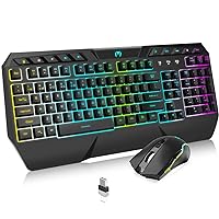 Wireless Keyboard and Mouse Combo - RGB Backlit,Rechargeable Wireless Keyboard,Wrist Rest Ergonomic,Backlit Mouse,Wireless Gaming Keyboard and Mouse,Long-Lasting Built-in Battery (Black)