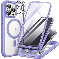 TIESZEN for iPhone 15 Pro Case Magnetic, [Compatible with Magsafe], Built-in 9H Tempered Screen Protector & Privacy Screen Protector & 2X Camera Lens Protectors, Dustproof Phone Case, Light Purple