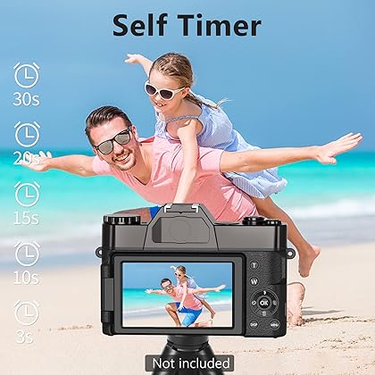 VJIANGER Digital Camera for Photography and Video 4K 48MP Vlogging Camera for YouTube with 180° Flip Screen,16X Digital Zoom,52mm Wide Angle & Macro Lens, 32GB TF Card, 2 Batteries (W01-Black)