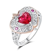 Apple Heart Created Ruby Hollow Rings for Women, 14K Rose Gold Plated 925 Sterling Silver Ring for Girl, Gemstone Jewelry Sets Promise Rings
