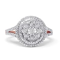 Solid 10K Gold Jewelry Round Diamond Milgrain Split Shank Cluster Halo Bridal Set Wedding Engagement Ring